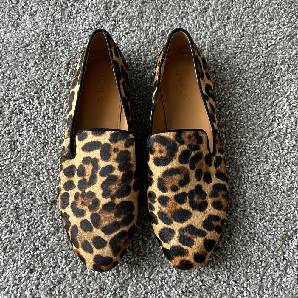 Jcrew calf hair leopard loafers
